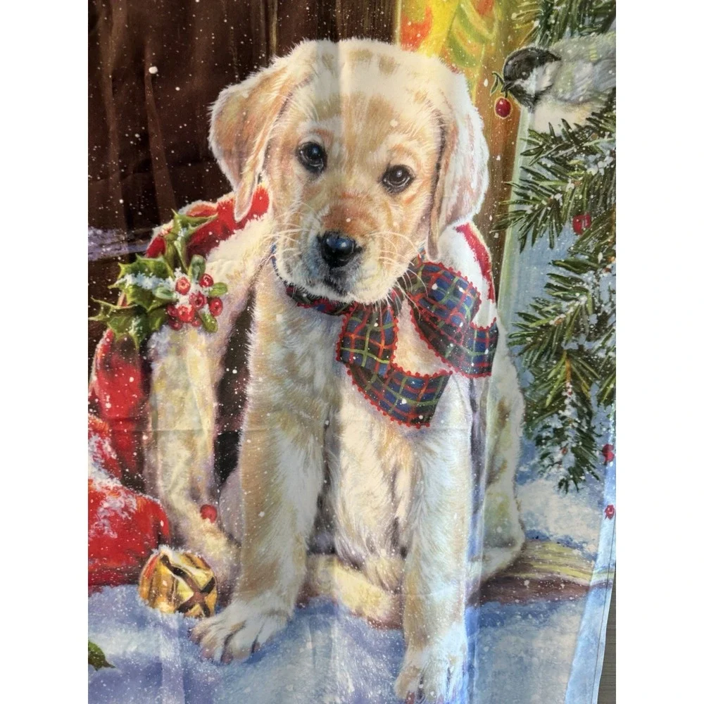 Winter golden retriever dog puppy Christmas Garden Flag Curtain Design Signed